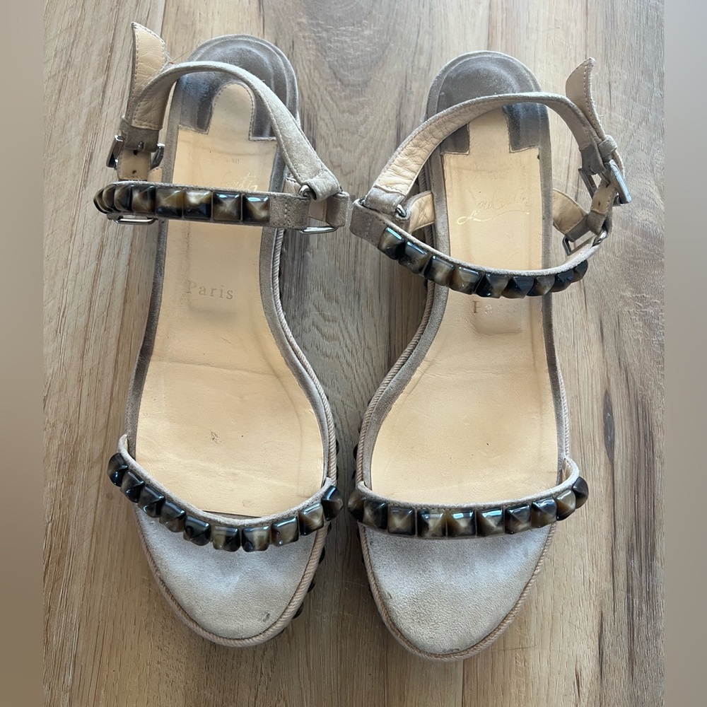 Christian Louboutin Beige and Black Sandals